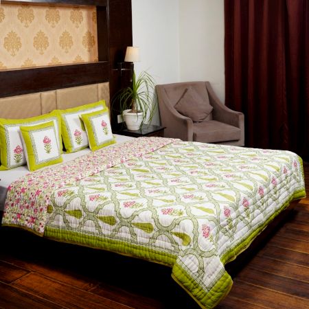 Lime Blossom Jaipuri Quilt